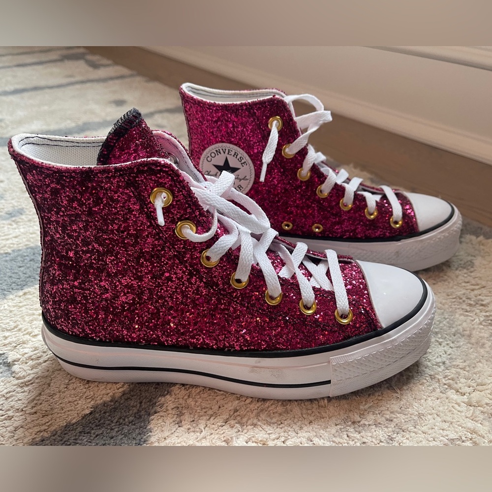 Custom Fuchsia Glitter High Top Converse